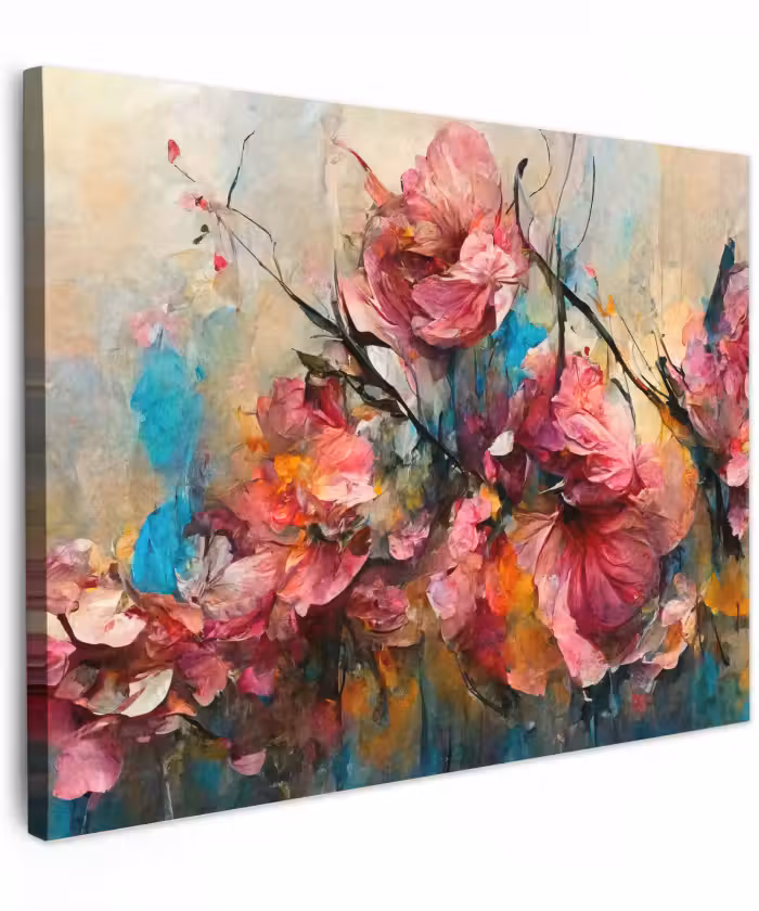 Canvas schilderij - Kunst - Bloemen - Roze - Rozen - Natuur