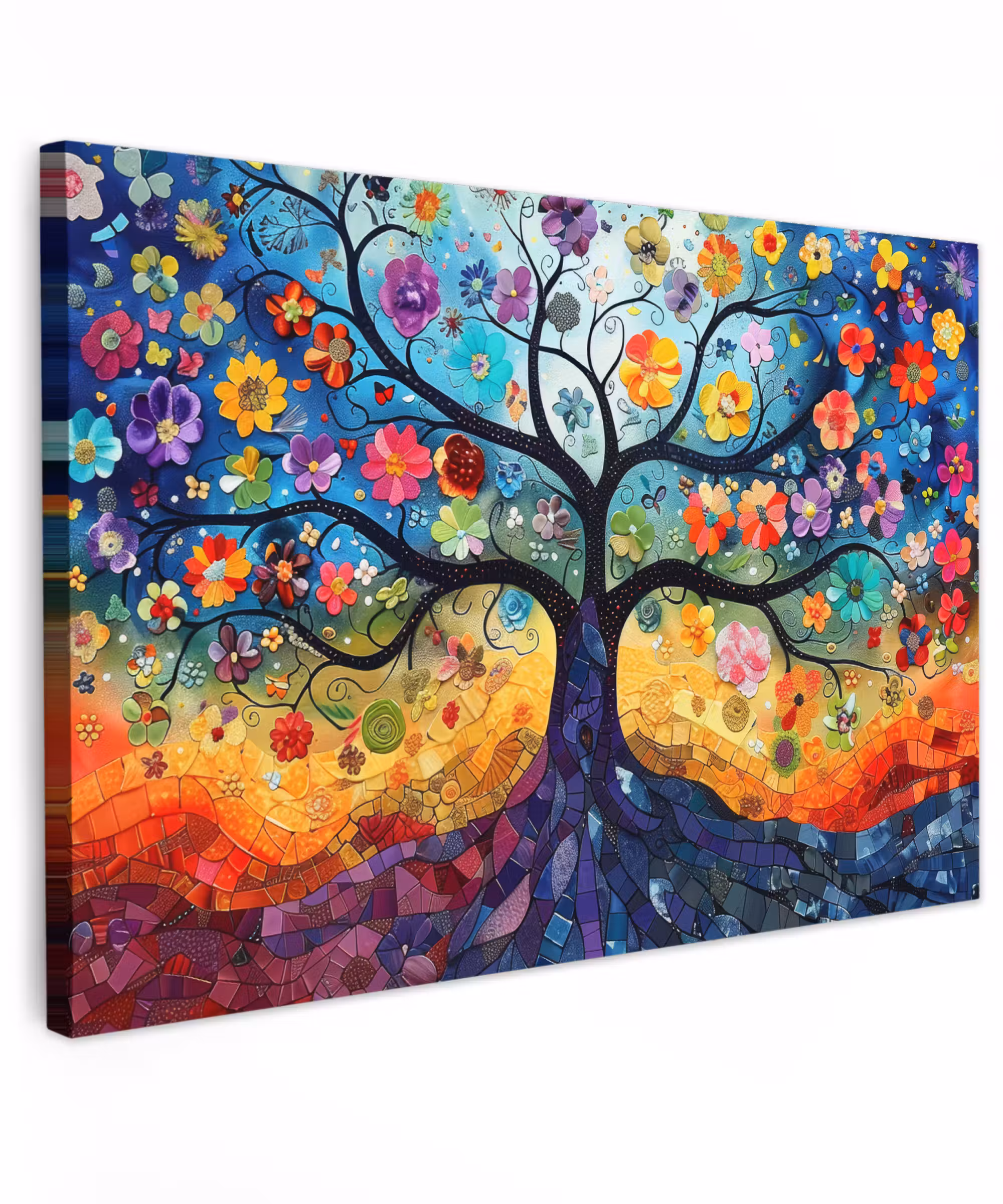 Canvas schilderij - Kunst - Levensboom - Bloemen - Hippie