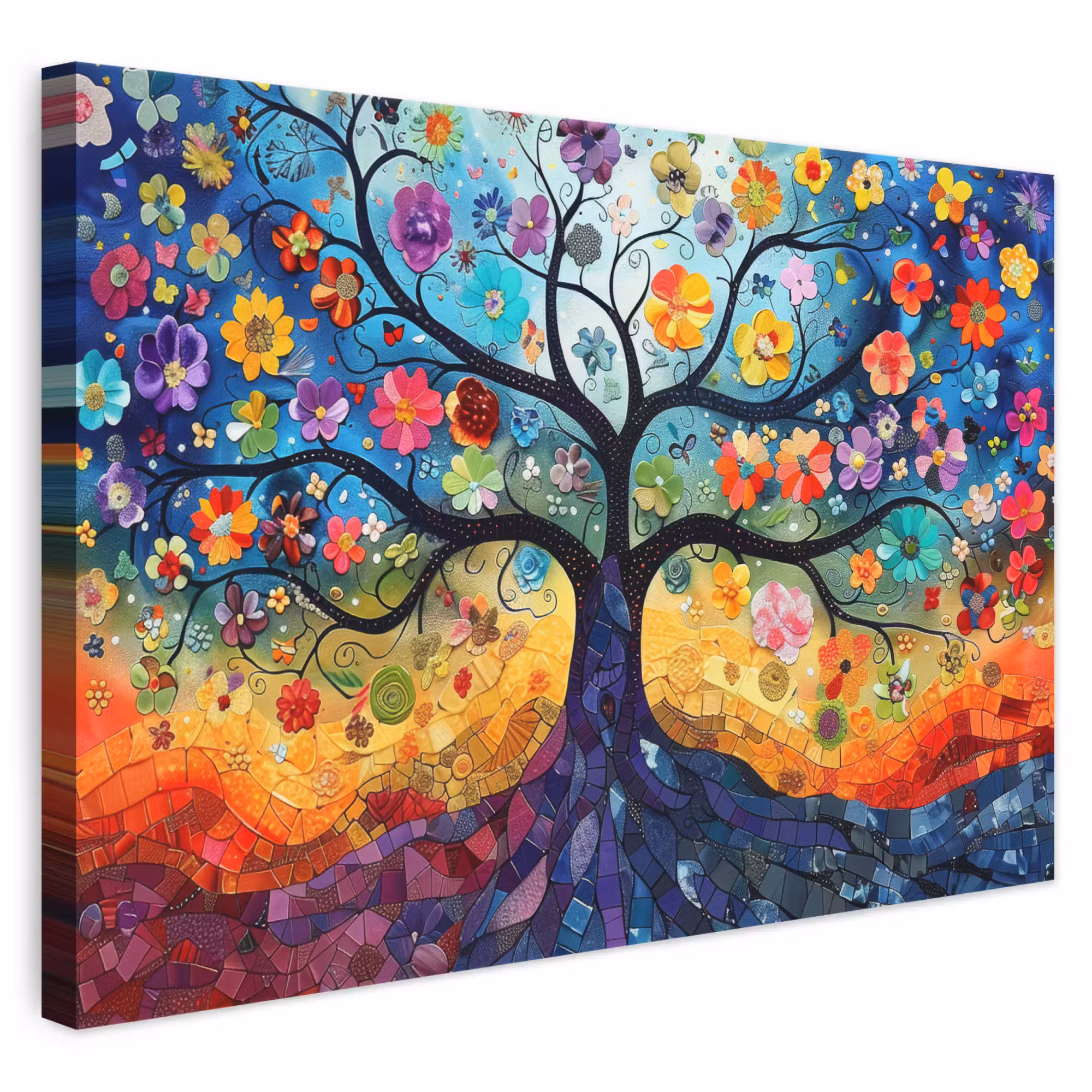 Canvas schilderij - Kunst - Levensboom - Bloemen - Hippie