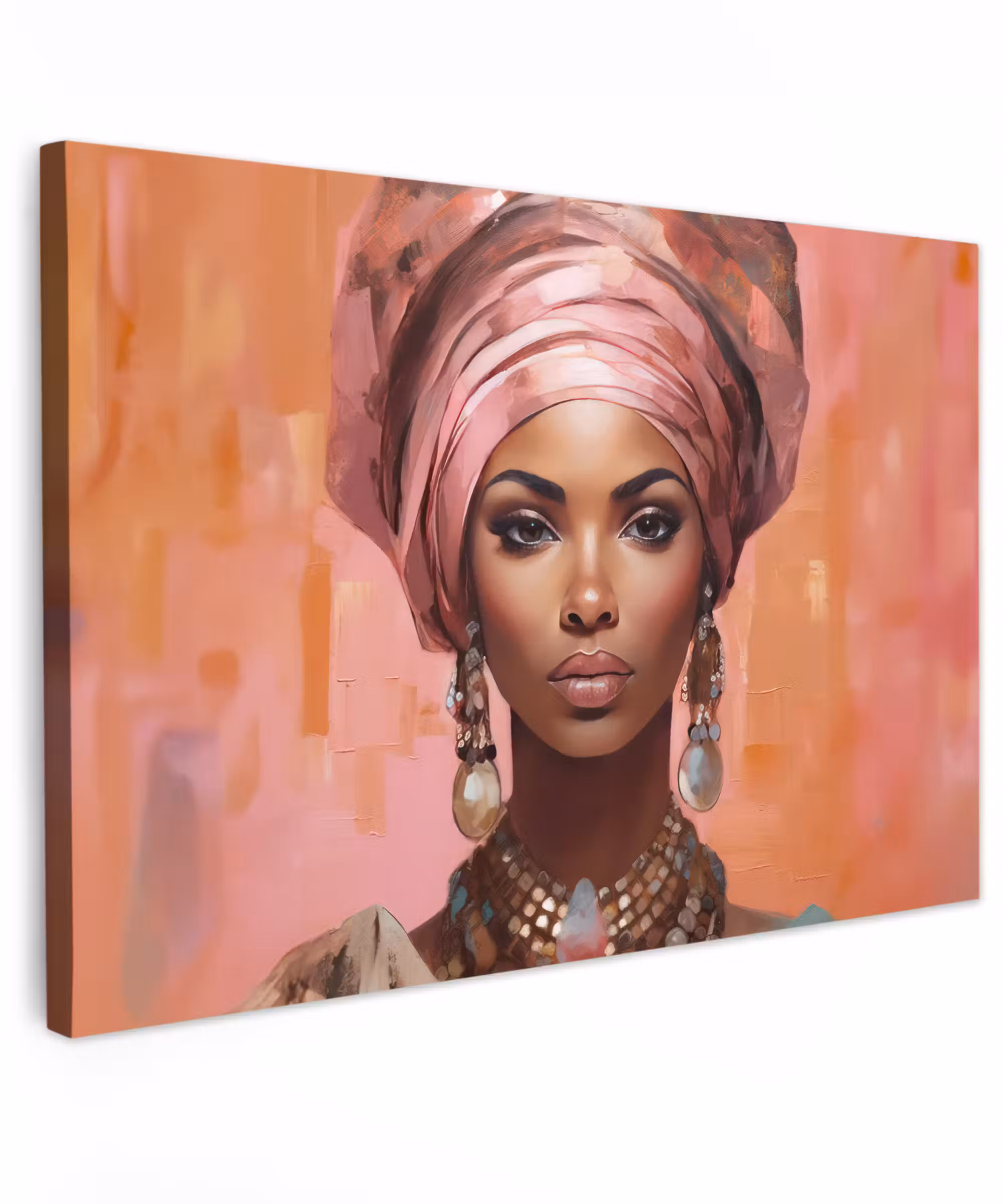 Canvas schilderij - Kunst - Vrouw - Roze - Sieraden - Portret