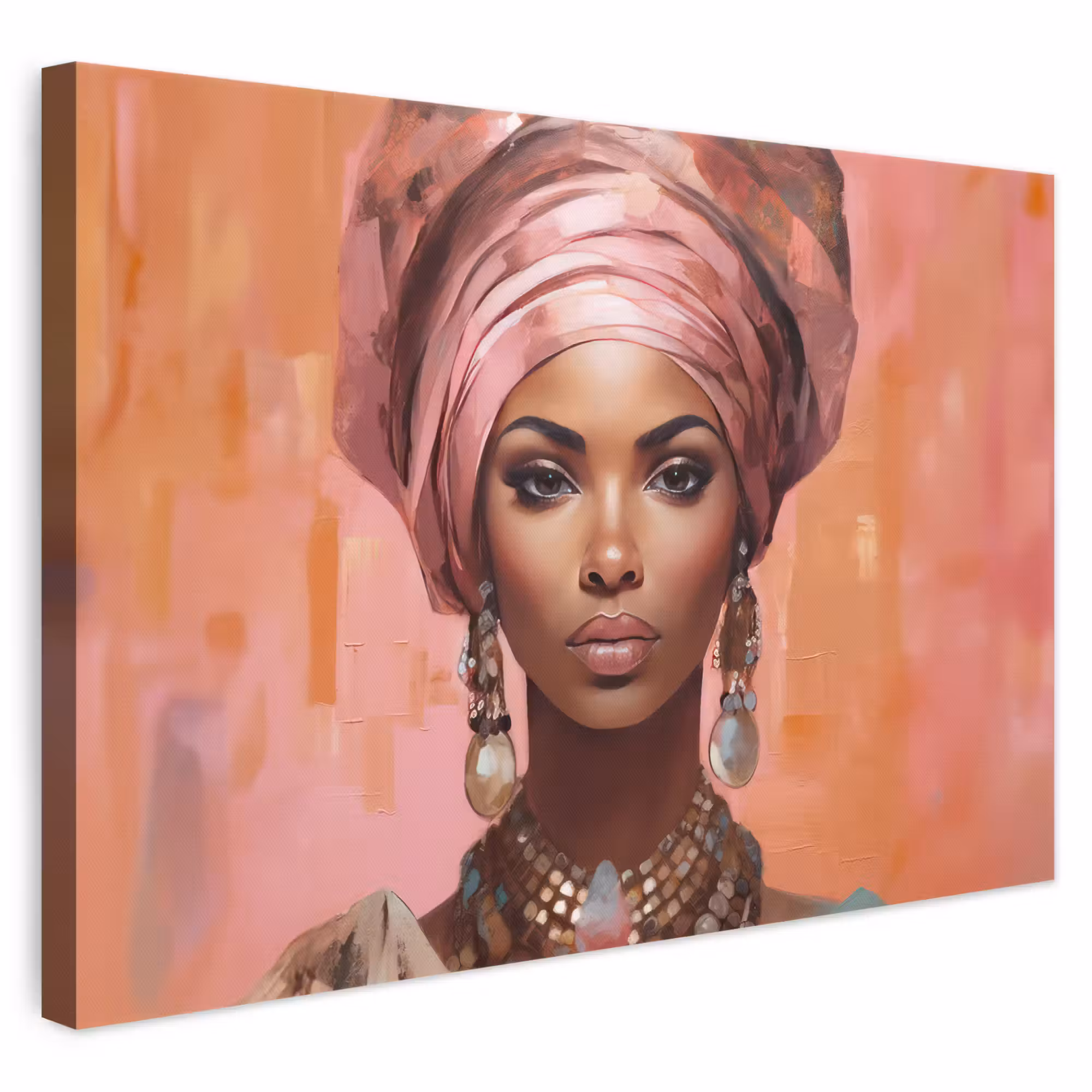 Canvas schilderij - Kunst - Vrouw - Roze - Sieraden - Portret