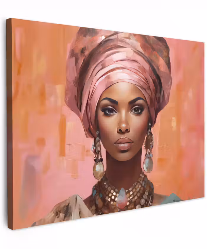 Canvas schilderij - Kunst - Vrouw - Roze - Sieraden - Portret