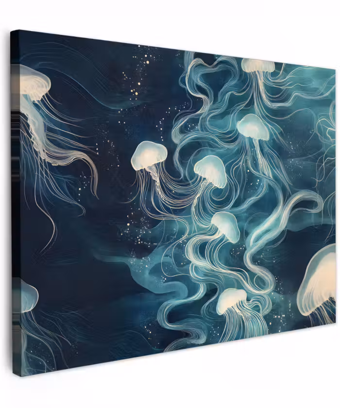 Canvas schilderij - Kwallen - Zee - Wit - Golven