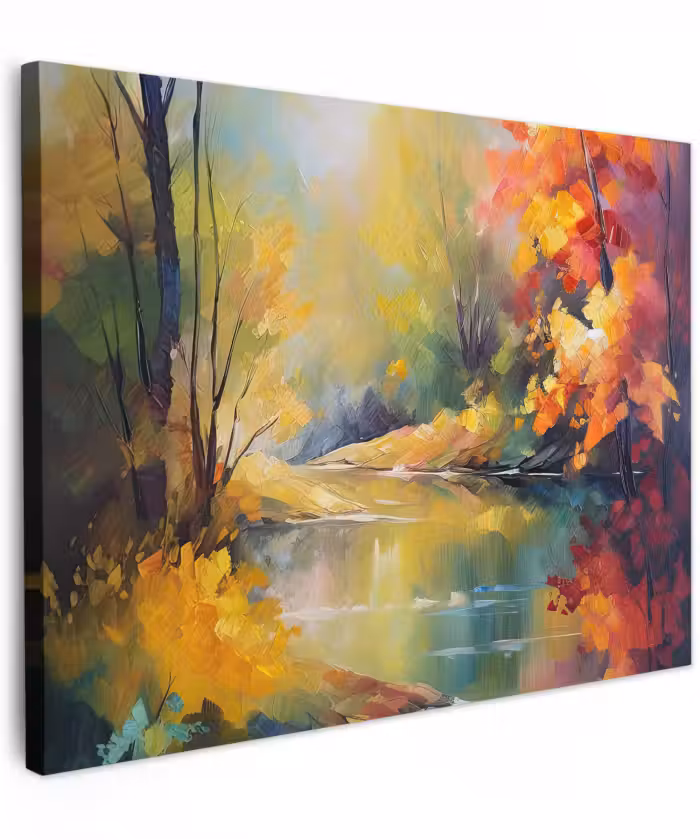 Canvas schilderij - Landschap - Olieverf - Rivier - Kleurrijk