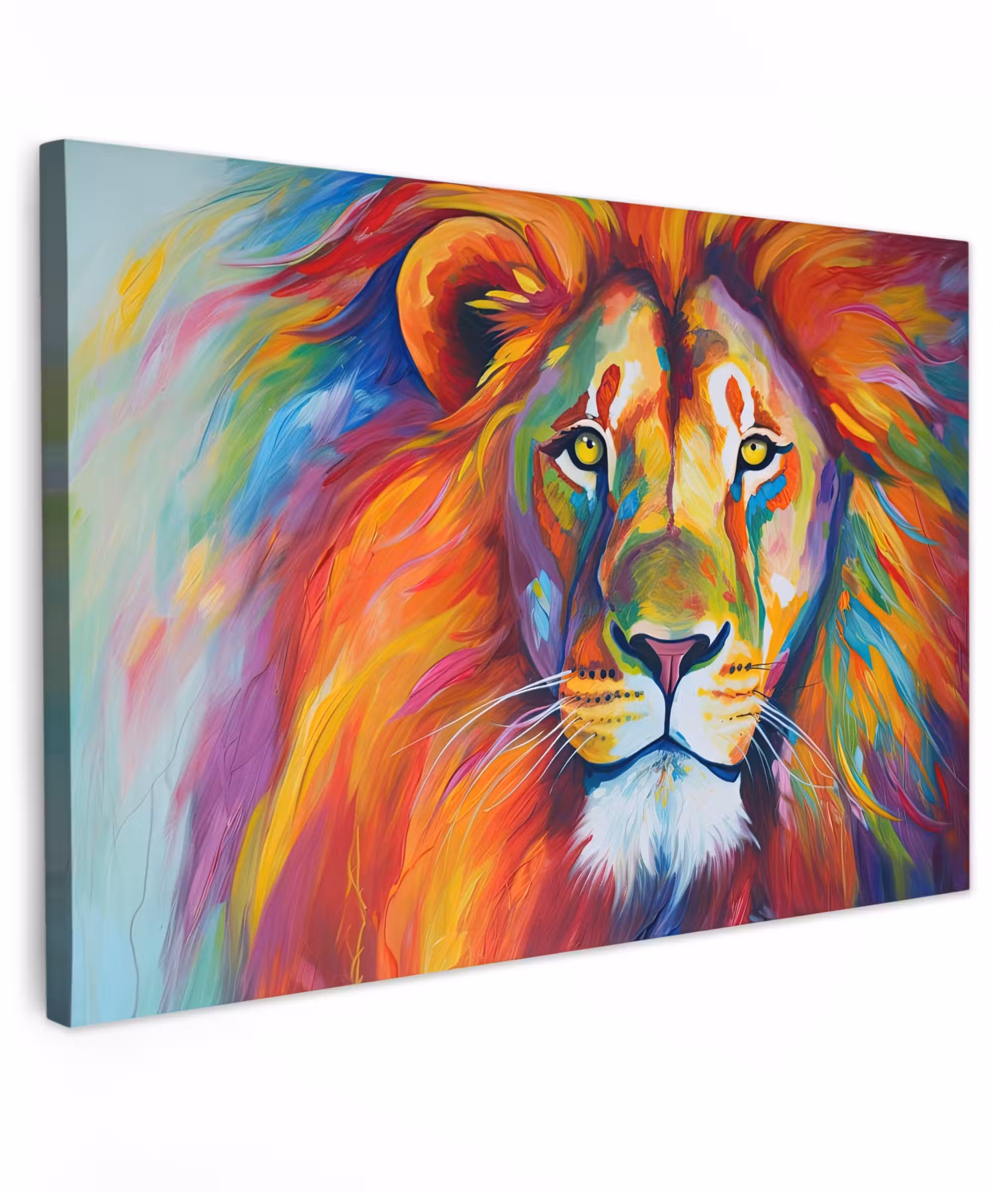 Canvas schilderij - Leeuw - Dieren - Olieverf - Regenboog