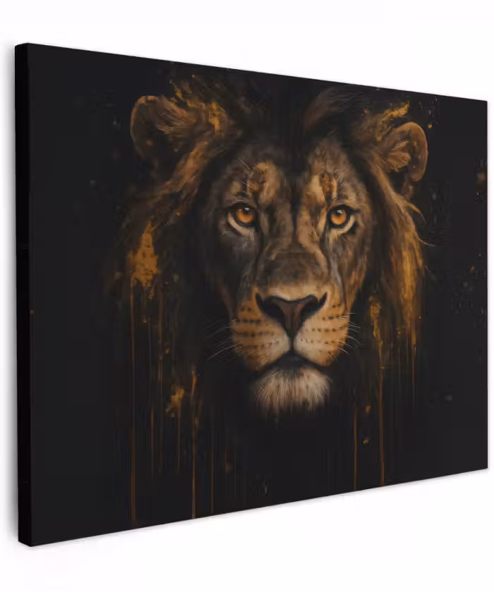 Canvas schilderij - Leeuw - Goud - Druppels