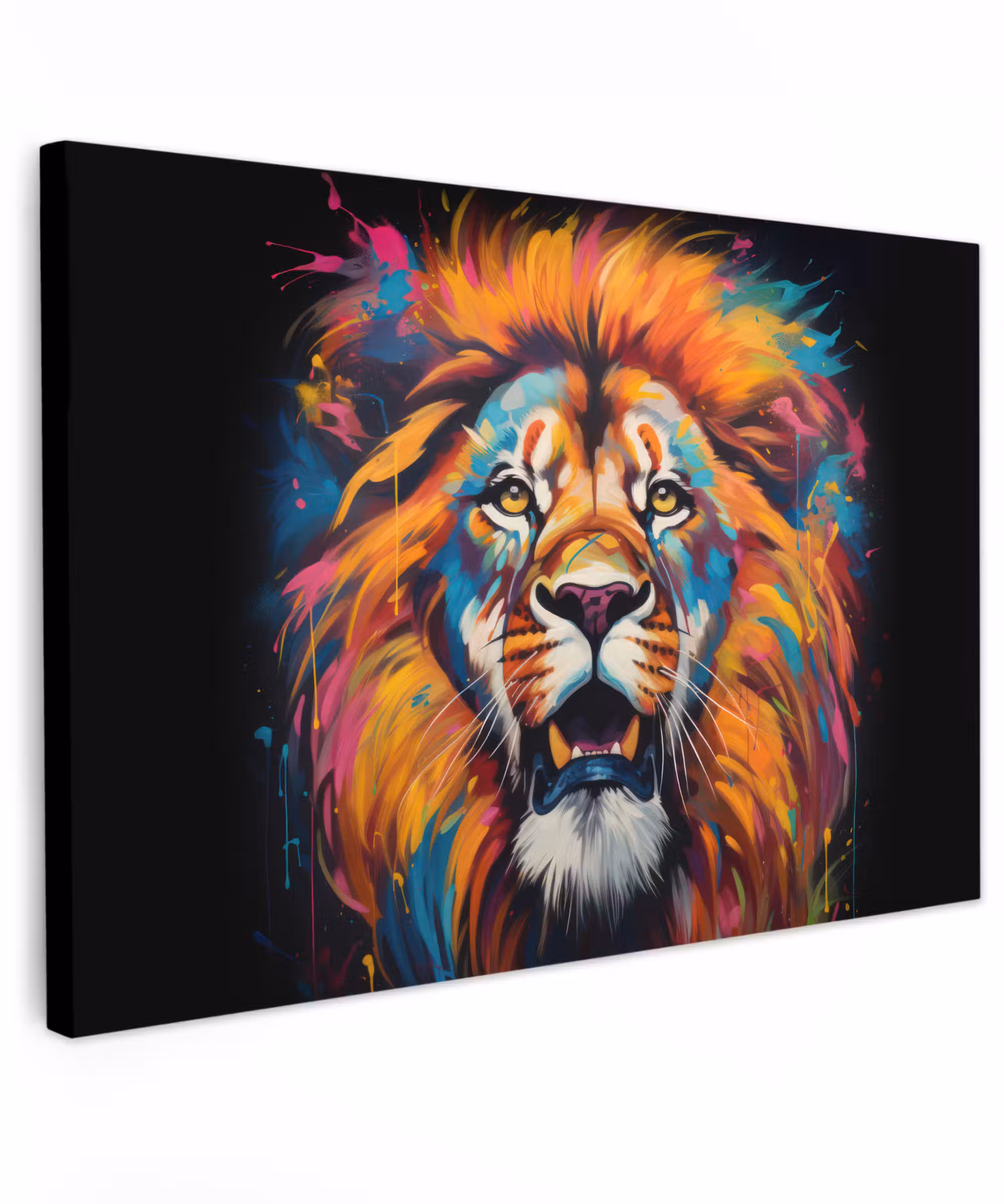 Canvas schilderij - Leeuw - Graffiti - Dieren - Zwart