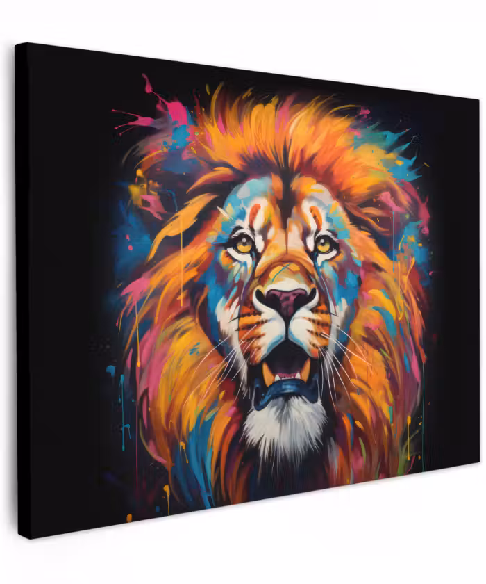 Canvas schilderij - Leeuw - Graffiti - Dieren - Zwart