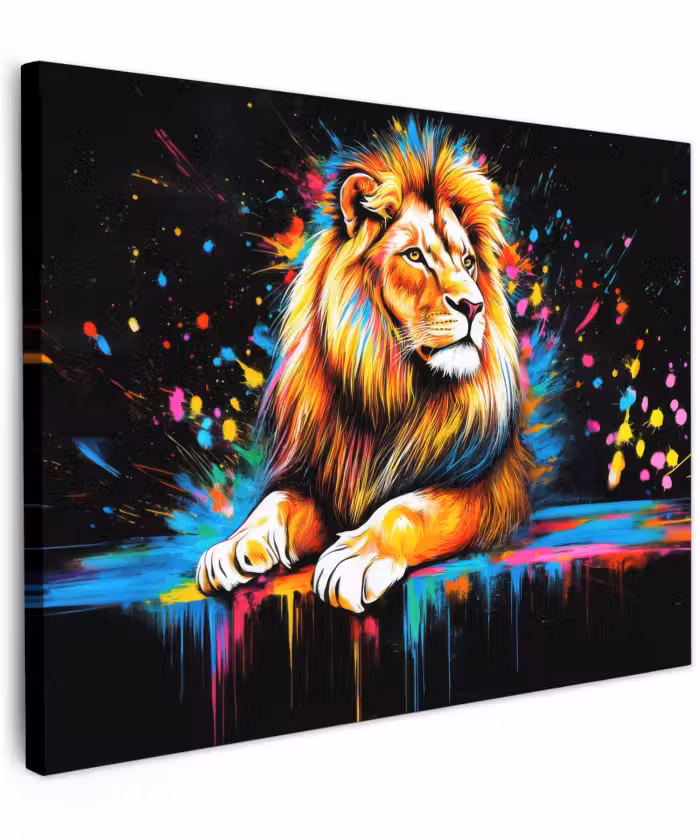 Canvas schilderij - Leeuw - Kleurrijk - Spetters