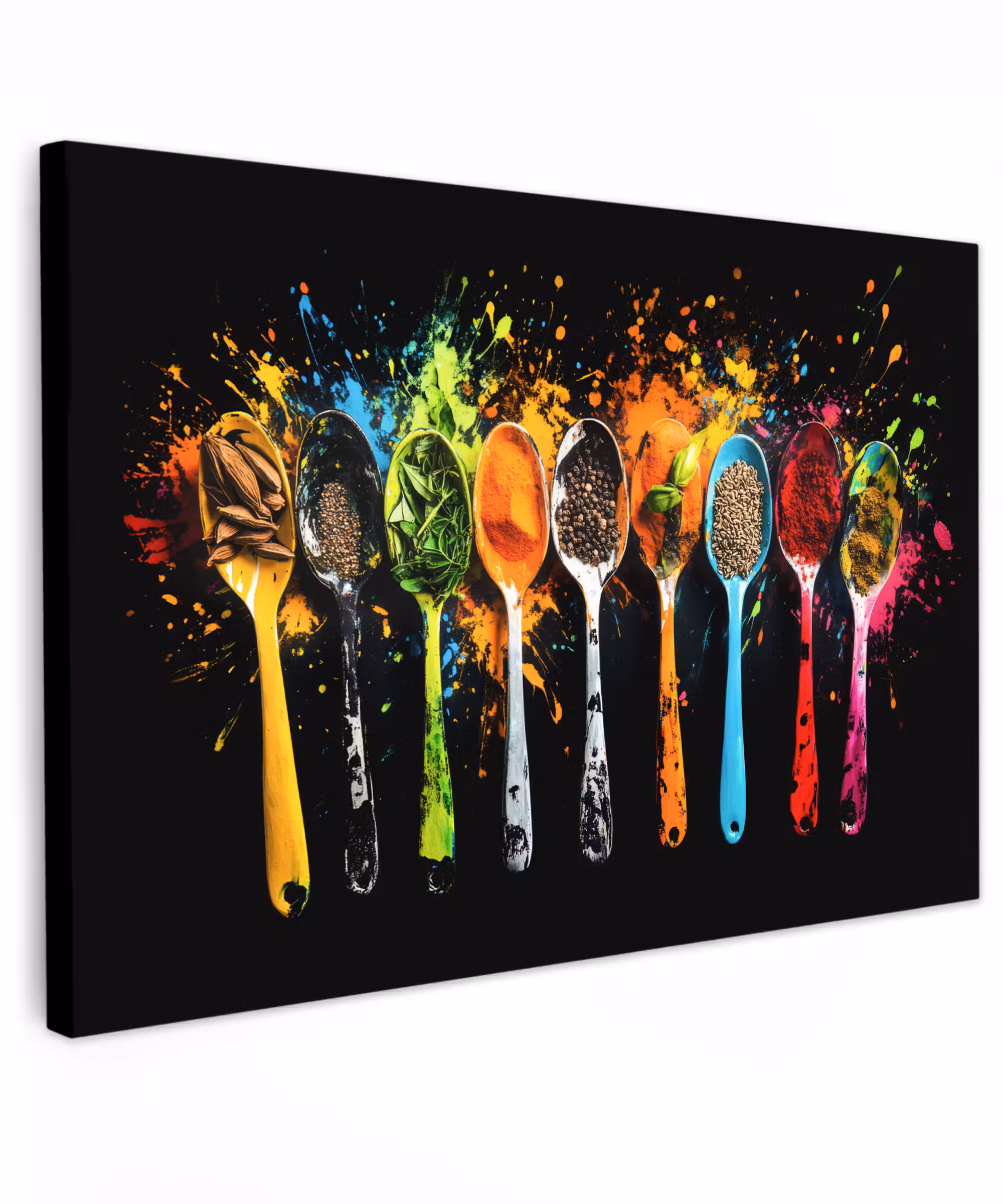 Canvas schilderij - Lepels - Kruiden - Modern - Graffiti - Verf - Kleurrijk