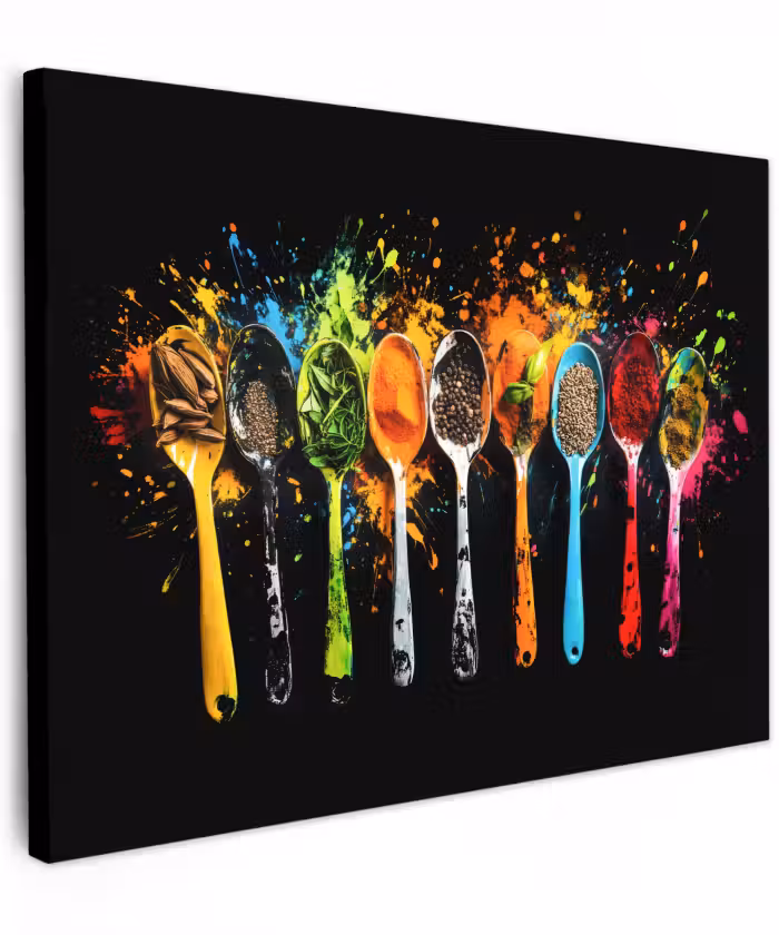 Canvas schilderij - Lepels - Kruiden - Modern - Graffiti - Verf - Kleurrijk