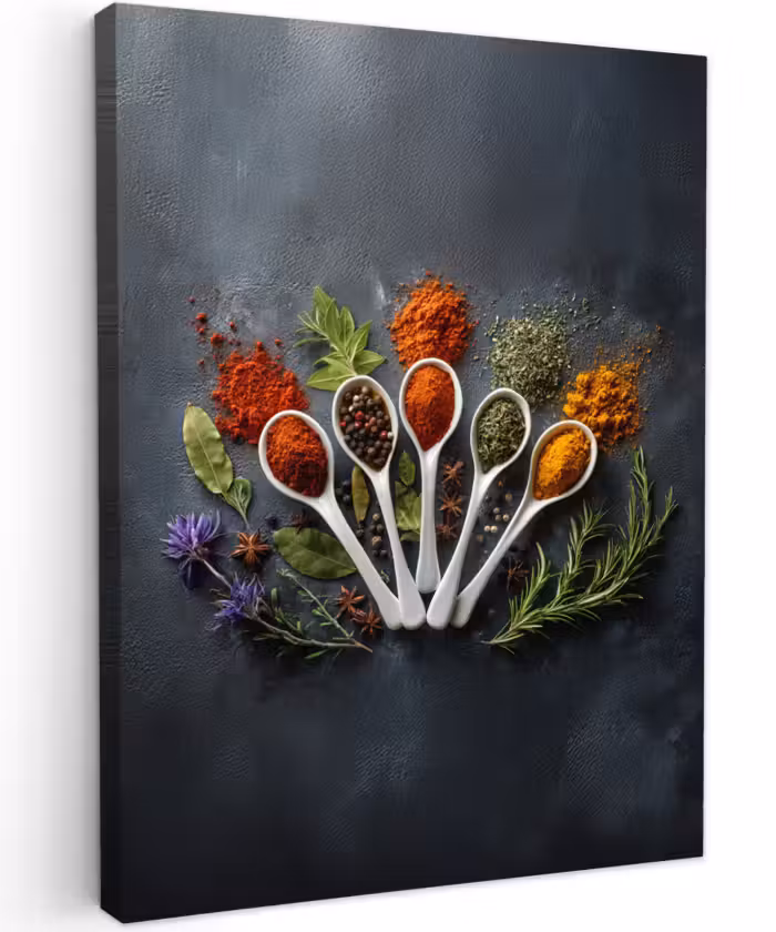 Canvas schilderij - Lepels - Wit - Poeder - Kruiden