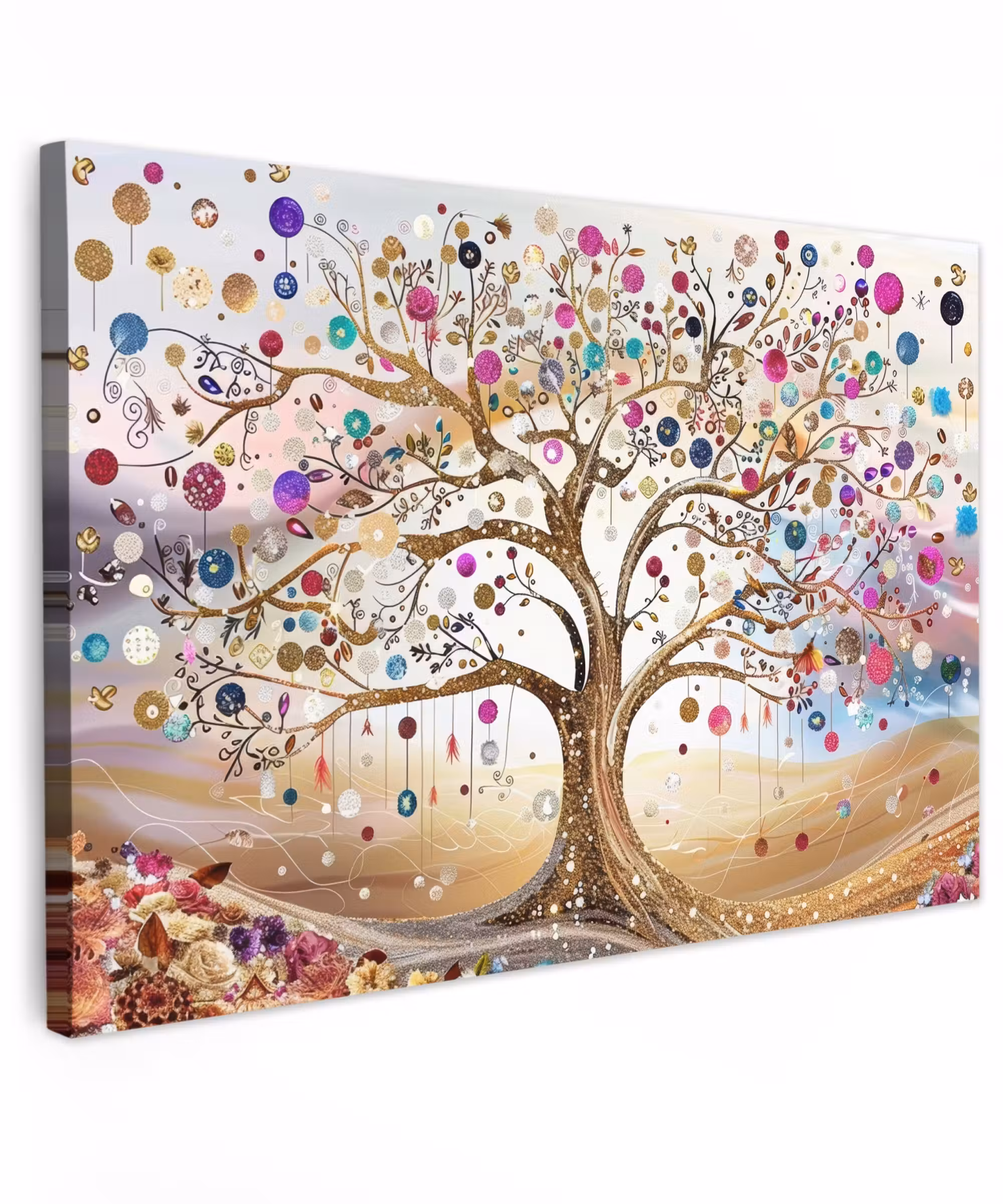 Canvas schilderij - Levensboom - Goud - Kleurrijk - Abstract - Aesthetic