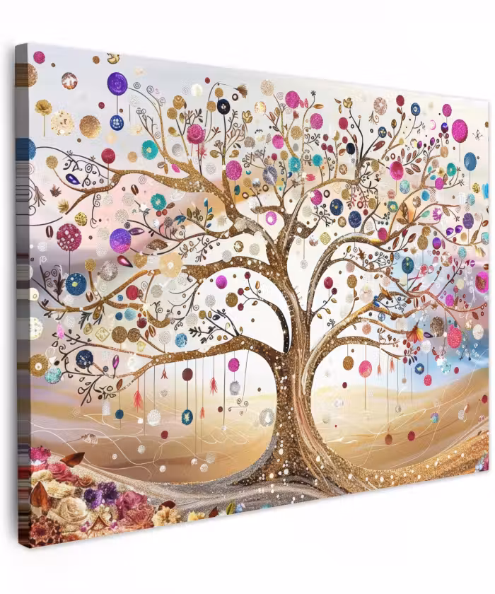 Canvas schilderij - Levensboom - Goud - Kleurrijk - Abstract - Aesthetic