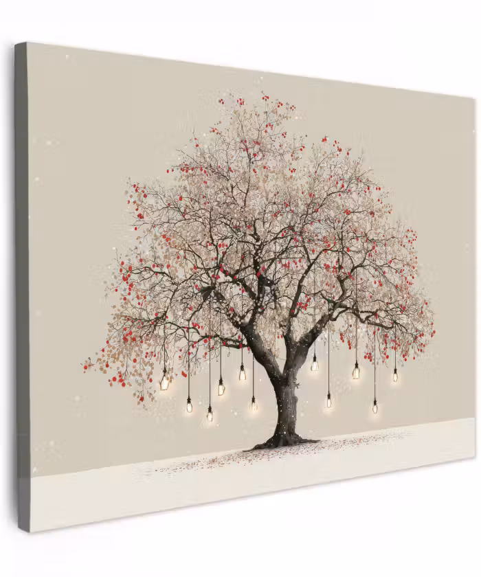 Canvas schilderij - Lichtboom - Winter - Kerst - Meerkleurig