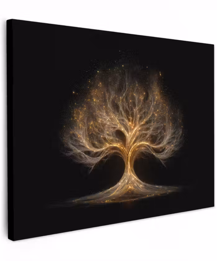 Canvas schilderij - Lichtjes - Boom - Abstract - Zwart