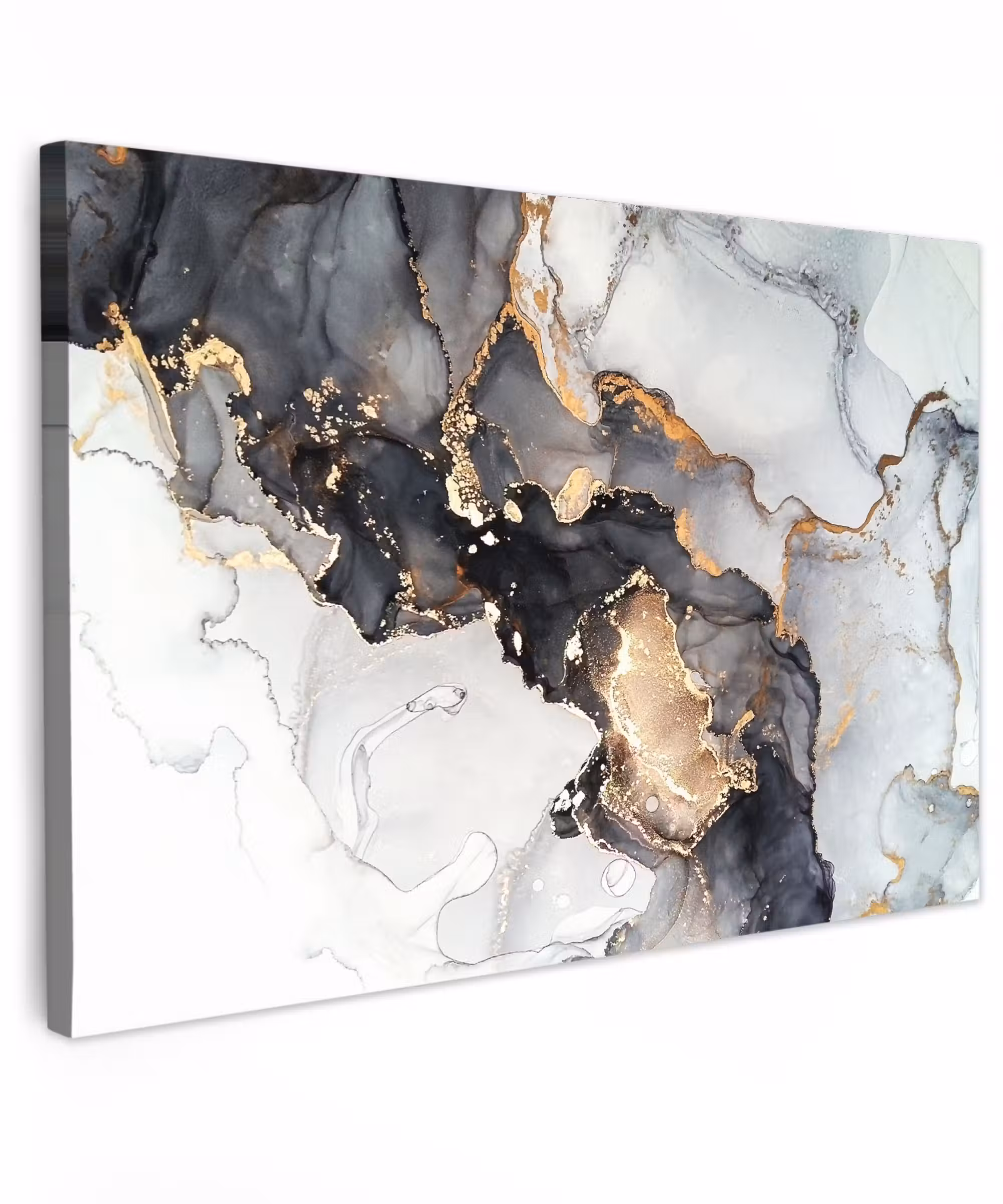 Canvas schilderij - Marmer - Goud - Abstract - Zwart Wit - Luxe