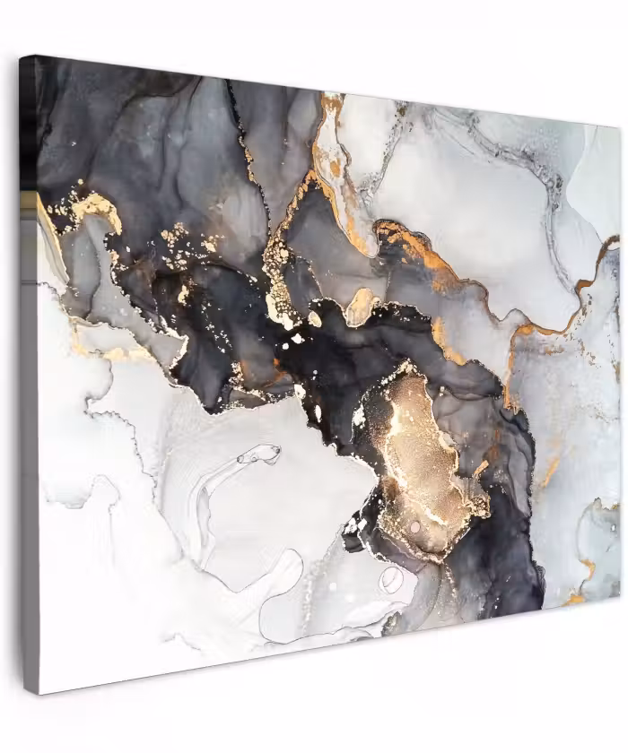 Canvas schilderij - Marmer - Goud - Abstract - Zwart Wit - Luxe