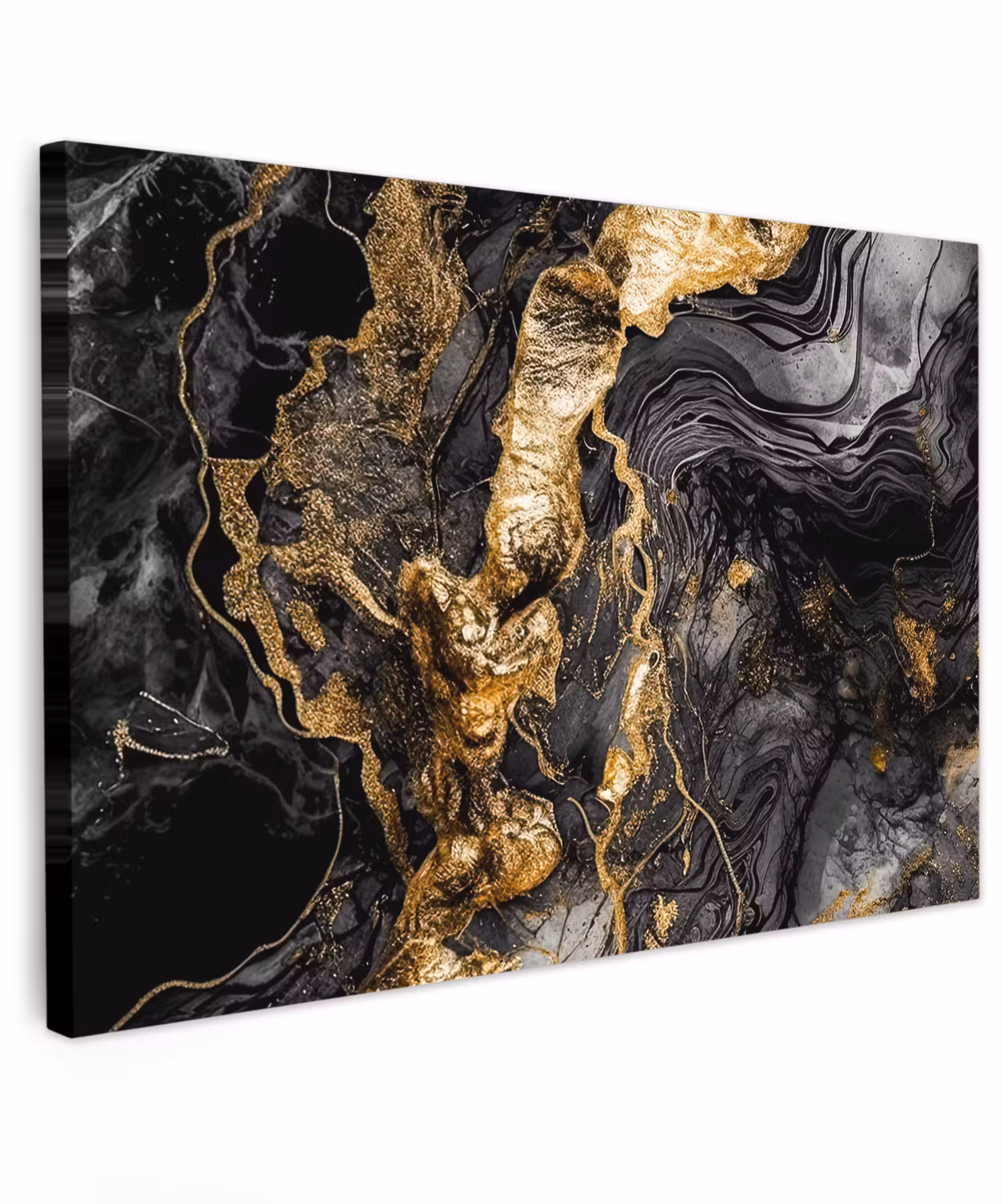 Canvas schilderij - Marmer - Zwart - Goud - Abstract