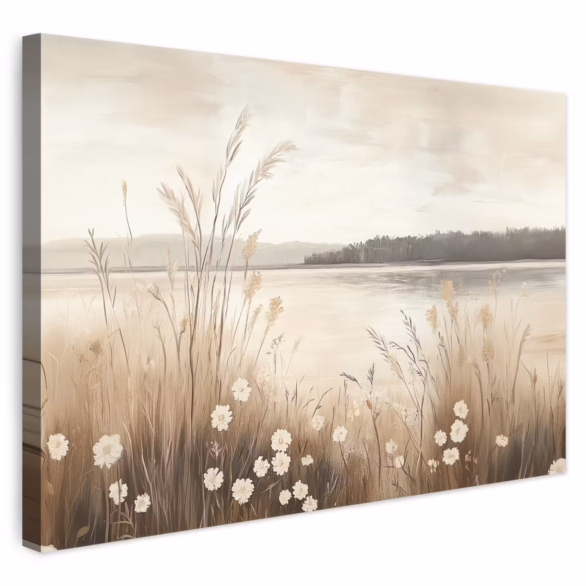 Canvas schilderij - Meer - Water - Natuur - Beige