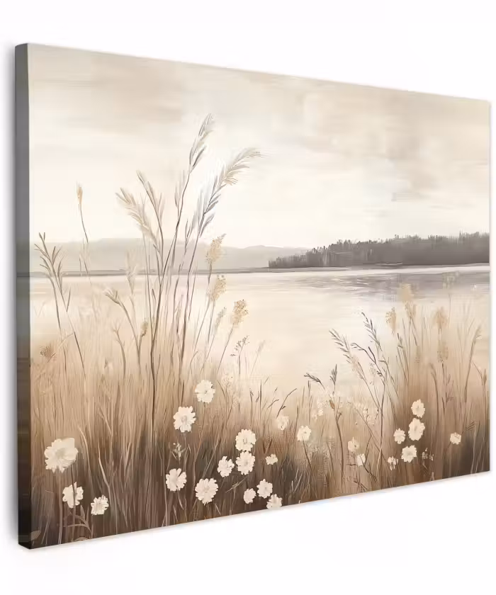 Canvas schilderij - Meer - Water - Natuur - Beige