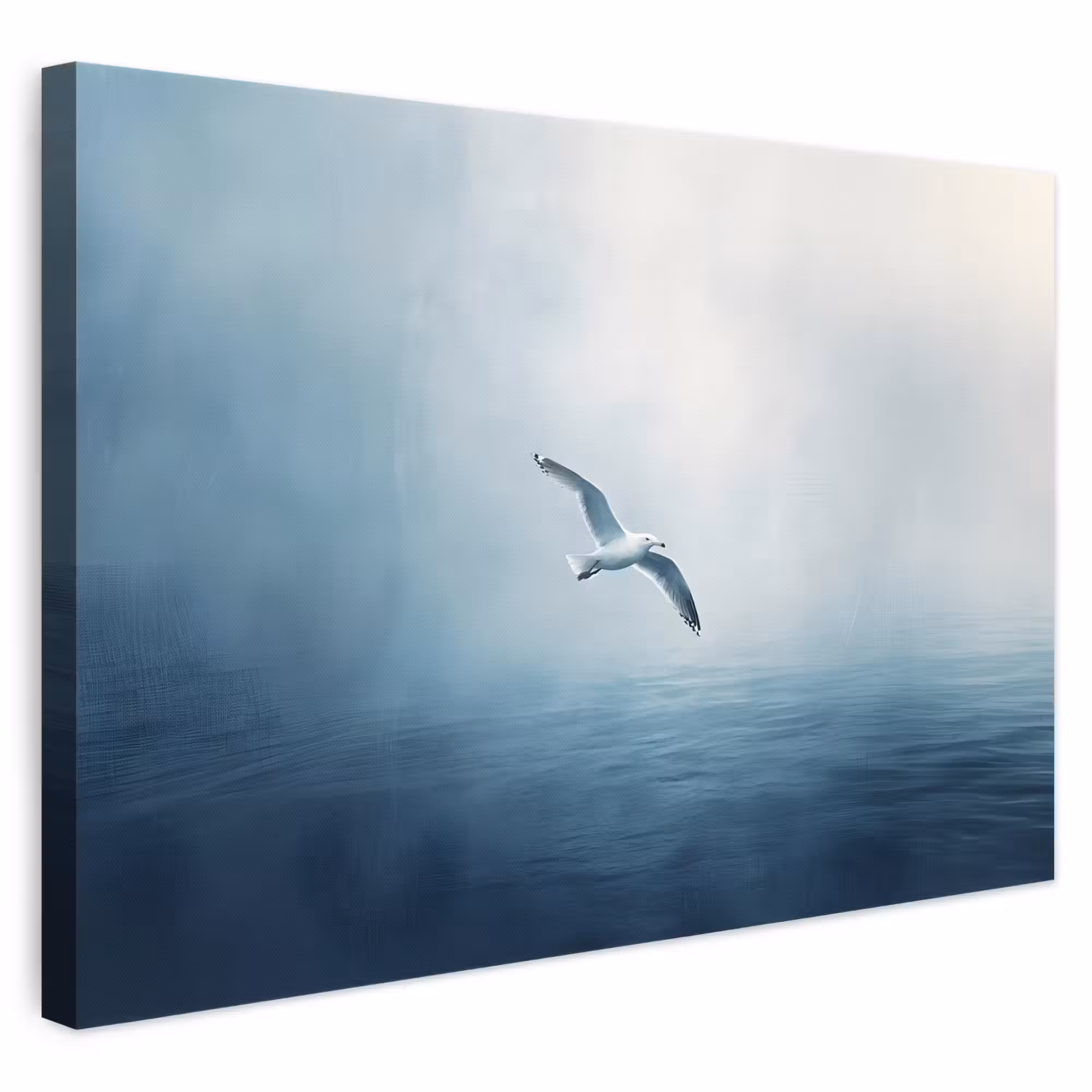 Canvas schilderij - Meeuw - Wit - Zee - Mistig