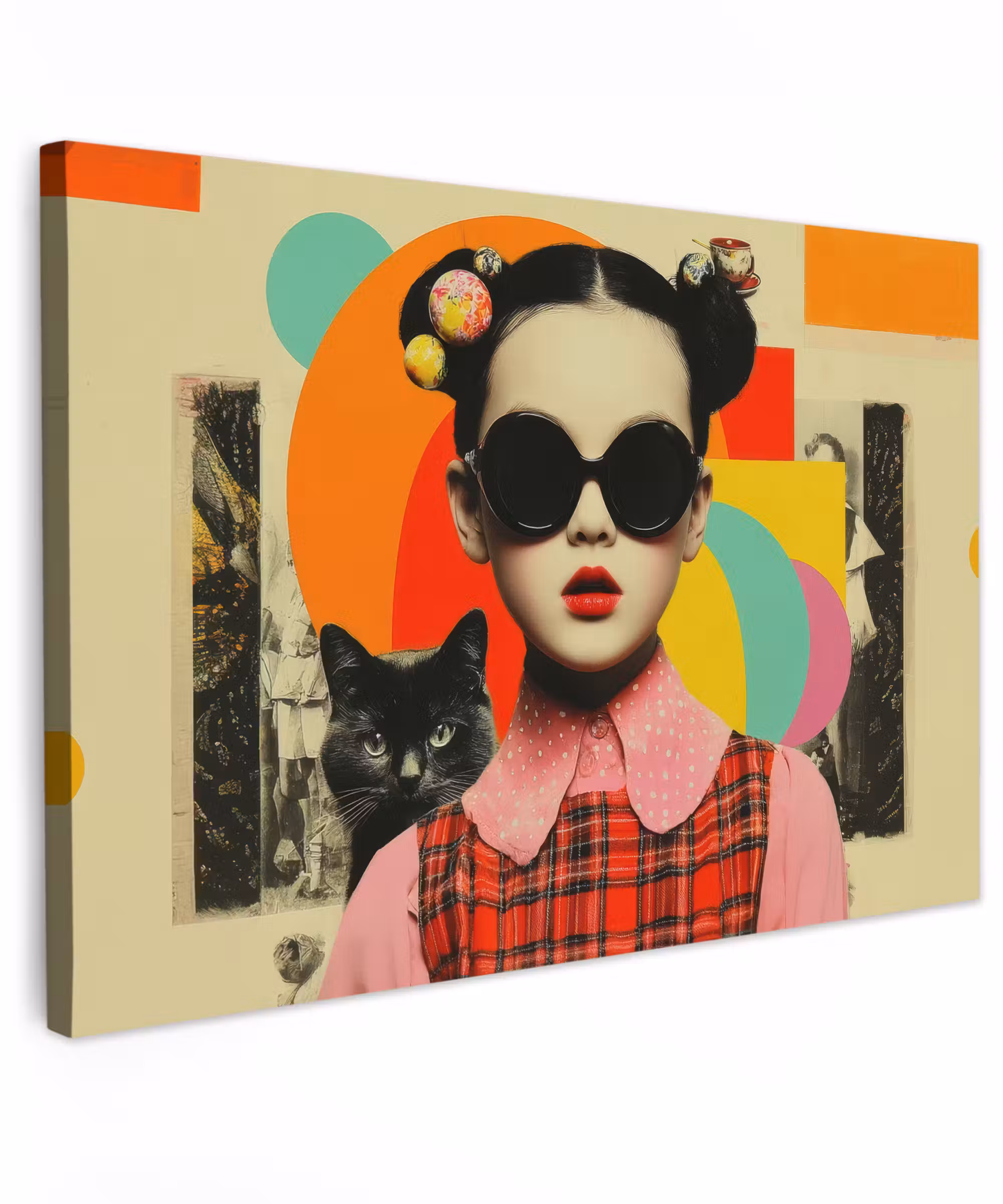 Canvas schilderij - Meisje - Zonnebril - Kat - Retro