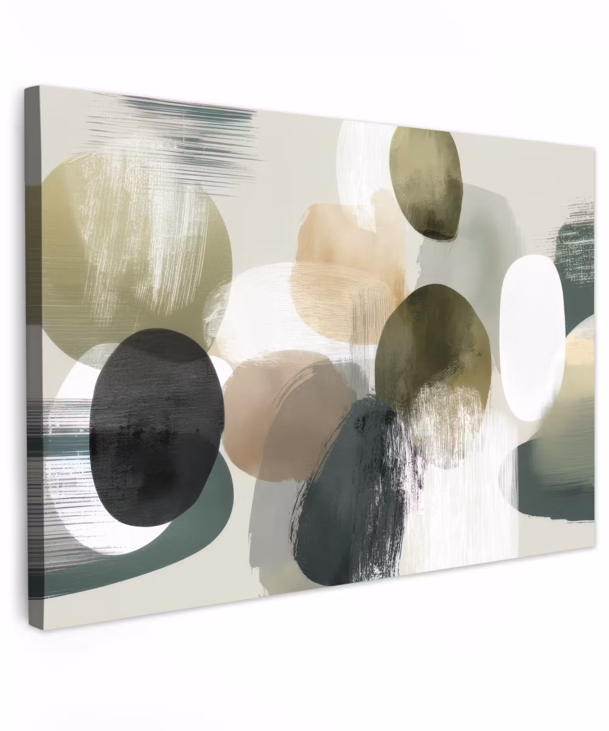 Canvas schilderij - Minimalistisch - Cirkels - Penseelstreken - Beige