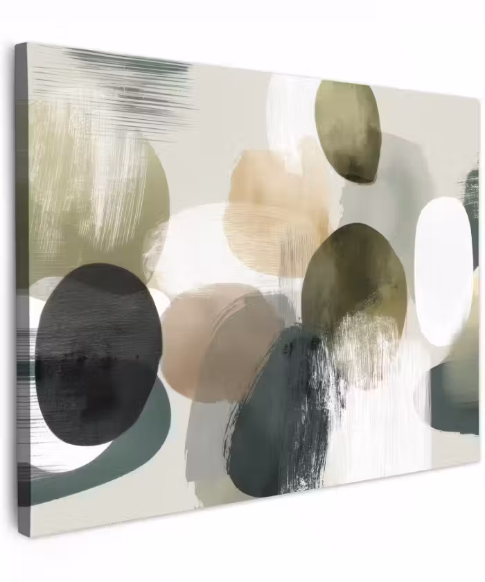 Canvas schilderij - Minimalistisch - Cirkels - Penseelstreken - Beige