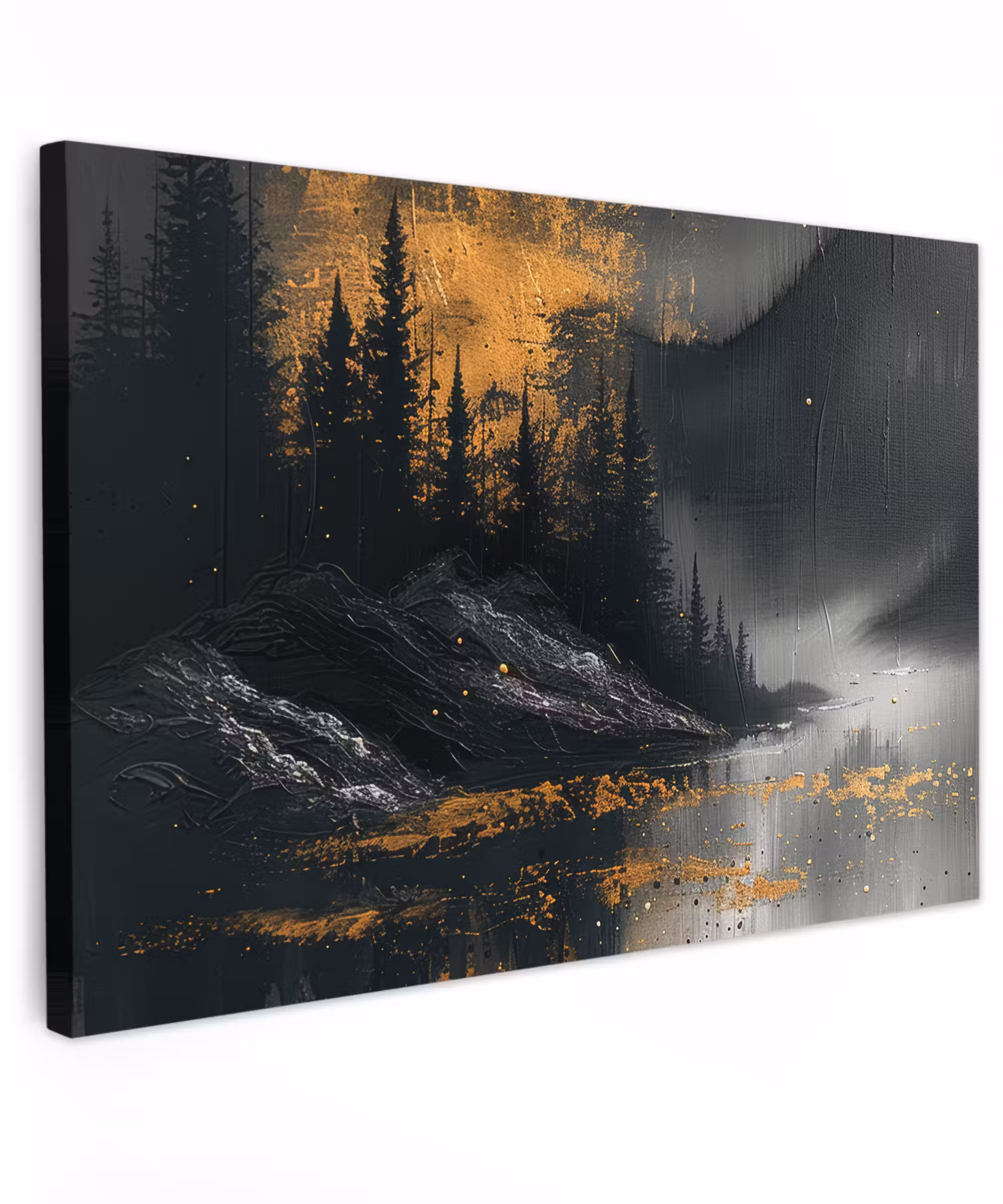 Canvas schilderij - Modern - Bos - Goud - Zwart - Natuur