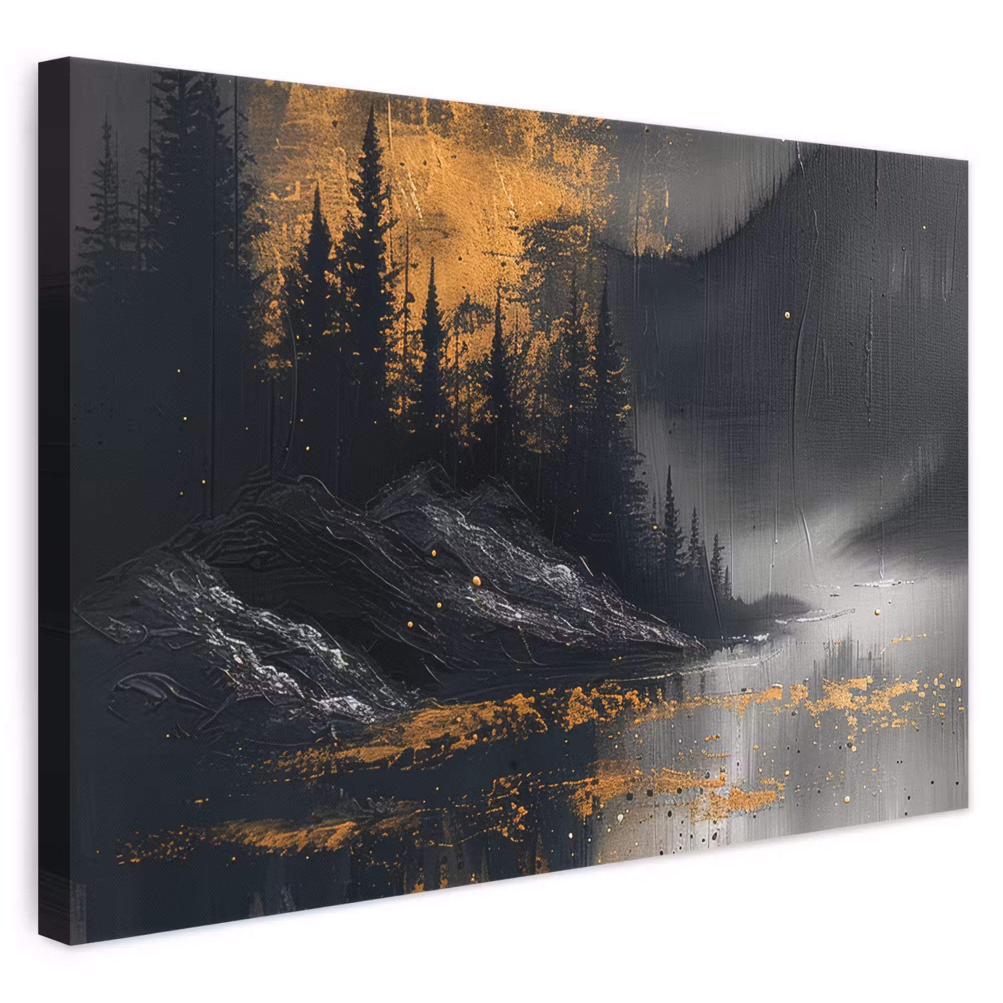 Canvas schilderij - Modern - Bos - Goud - Zwart - Natuur
