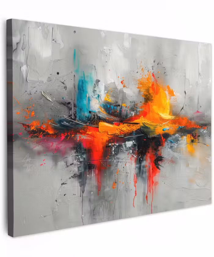 Canvas schilderij - Moderne kunst - Oranje - Grijs - Abstract