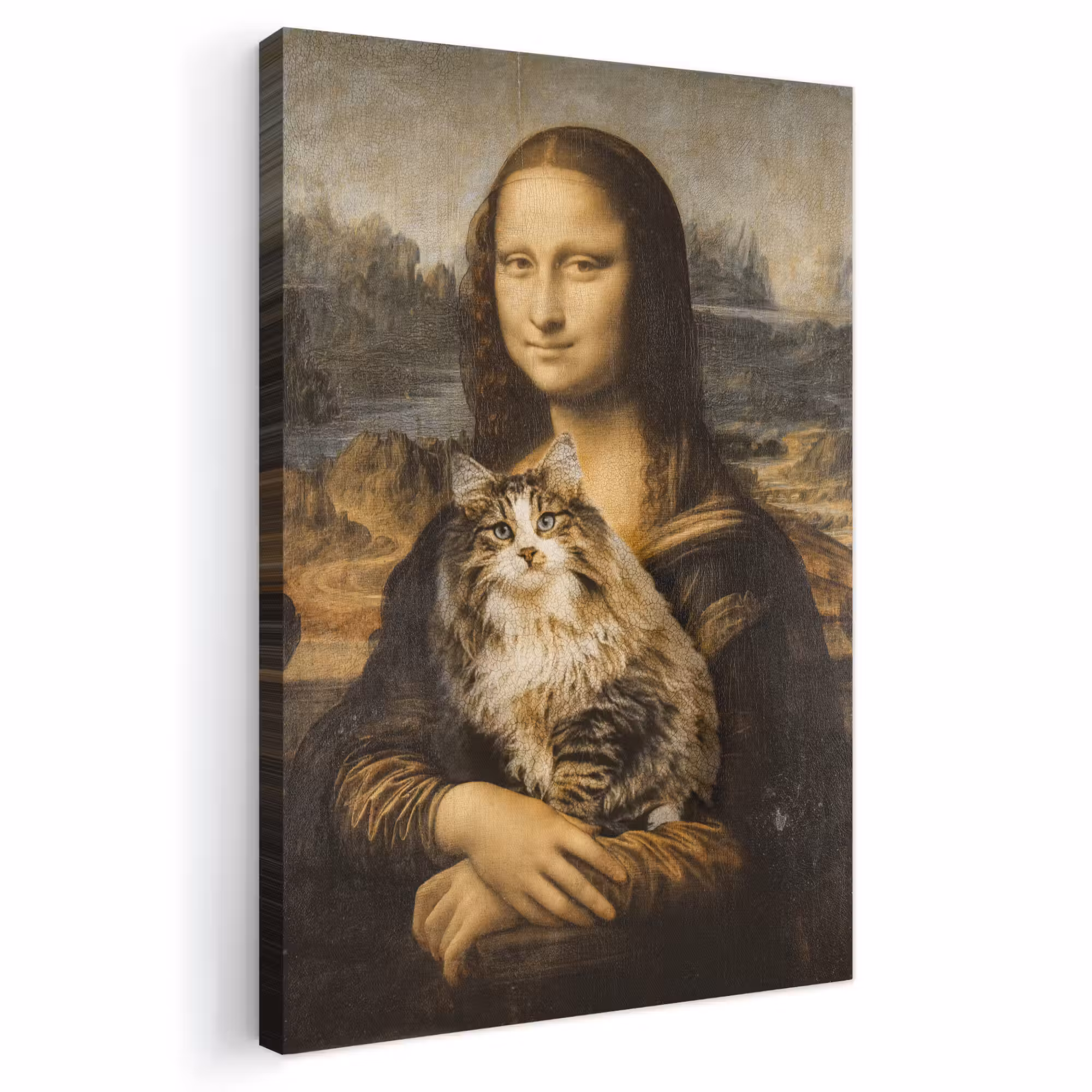 Canvas schilderij - Mona Lisa - Kat - Leonardo da Vinci - Vintage - Kunstwerk - Oude meesters - Schilderij