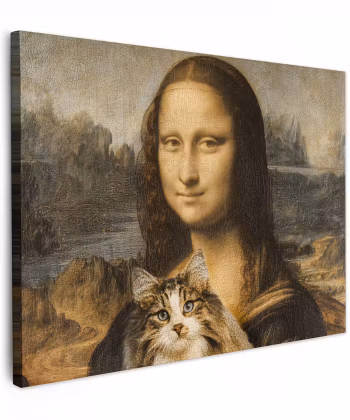 Canvas schilderij - Mona Lisa - Kat - Leonardo da Vinci - Vintage - Kunstwerk - Oude meesters - Schilderij