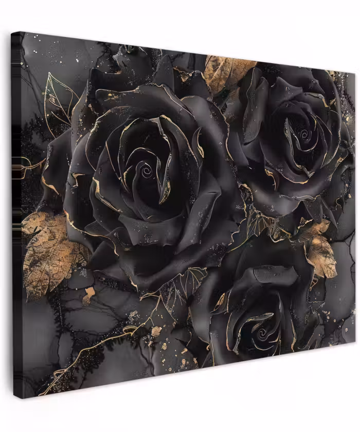 Canvas schilderij - Obsidiaan - Zwart - Goud - Patroon