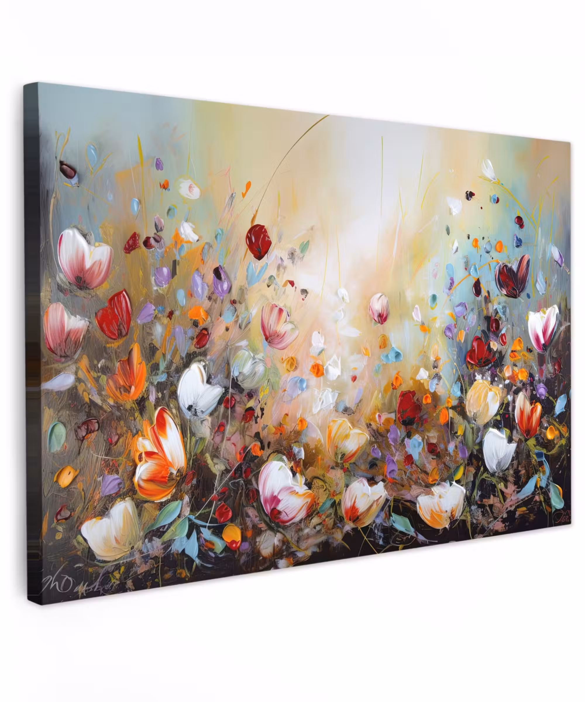 Canvas schilderij - Olieverf - Bloemen - Kleurrijk - Natuur