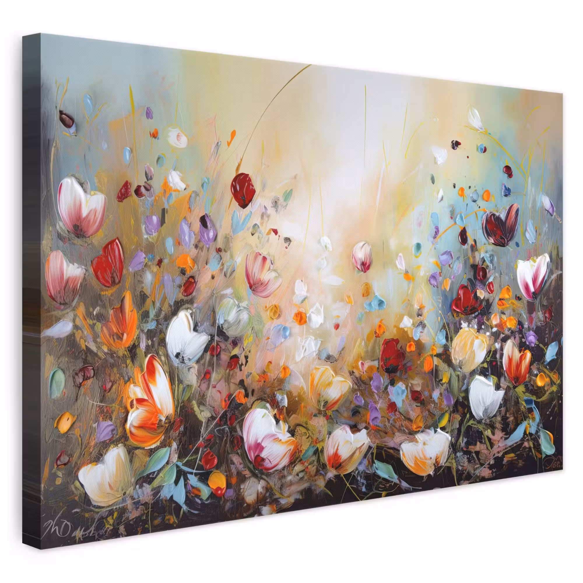 Canvas schilderij - Olieverf - Bloemen - Kleurrijk - Natuur