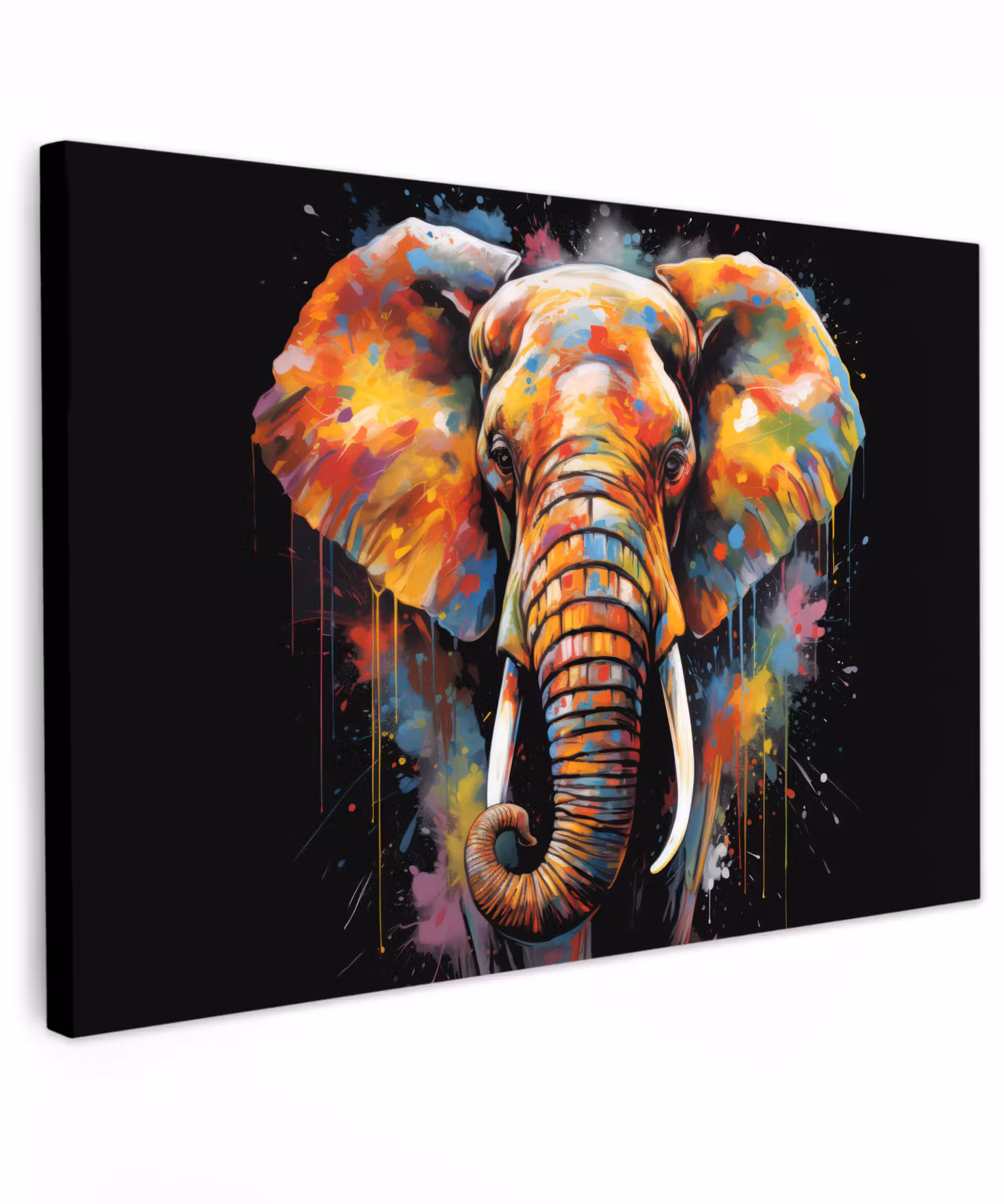 Canvas schilderij - Olifant - Graffiti - Zwart - Dieren - Kleuren