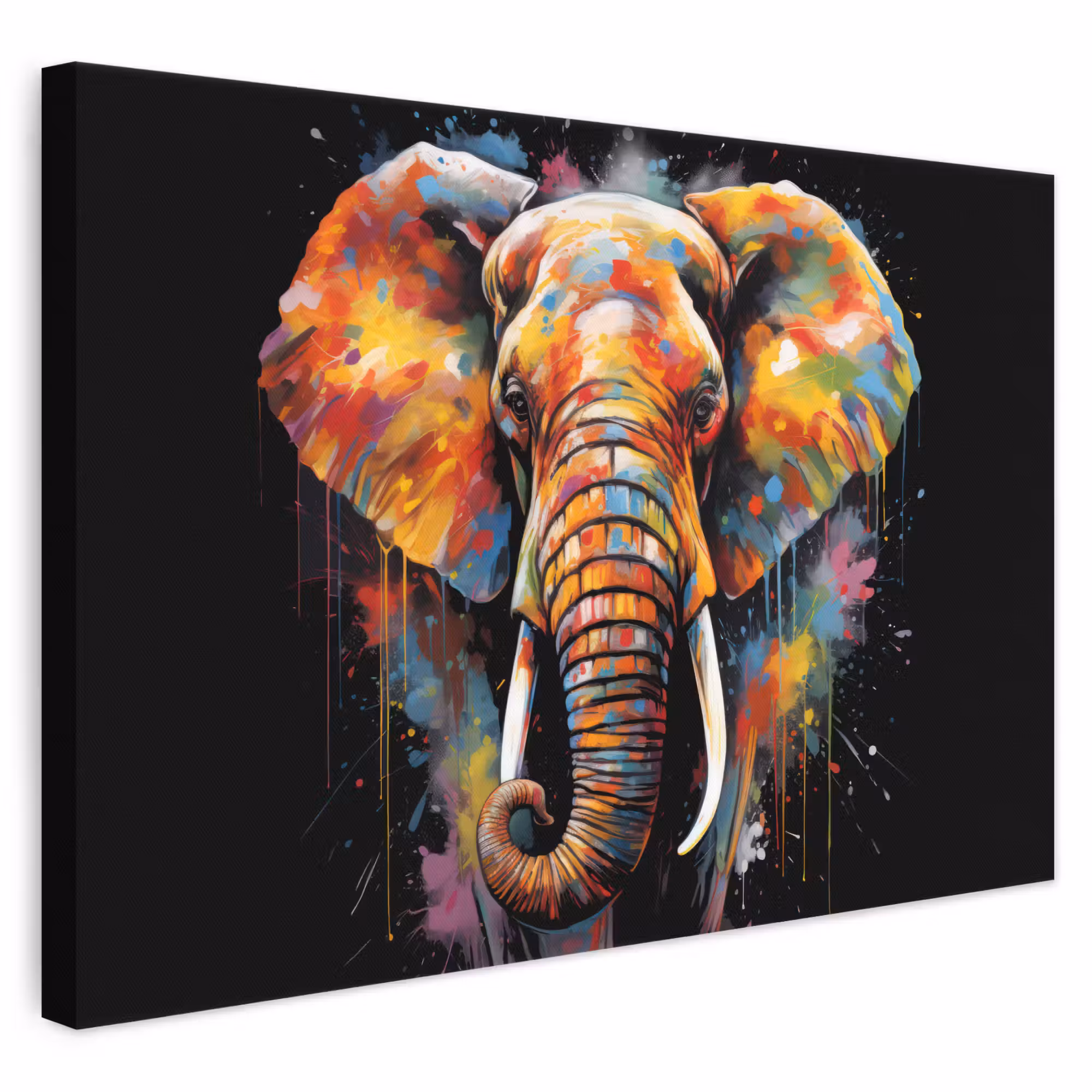 Canvas schilderij - Olifant - Graffiti - Zwart - Dieren - Kleuren