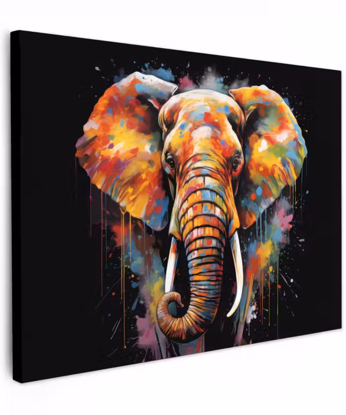 Canvas schilderij - Olifant - Graffiti - Zwart - Dieren - Kleuren