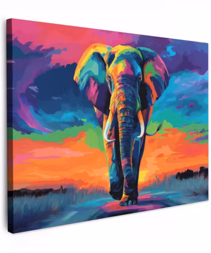 Canvas schilderij - Olifant - Kleurrijk - Lucht - Abstract