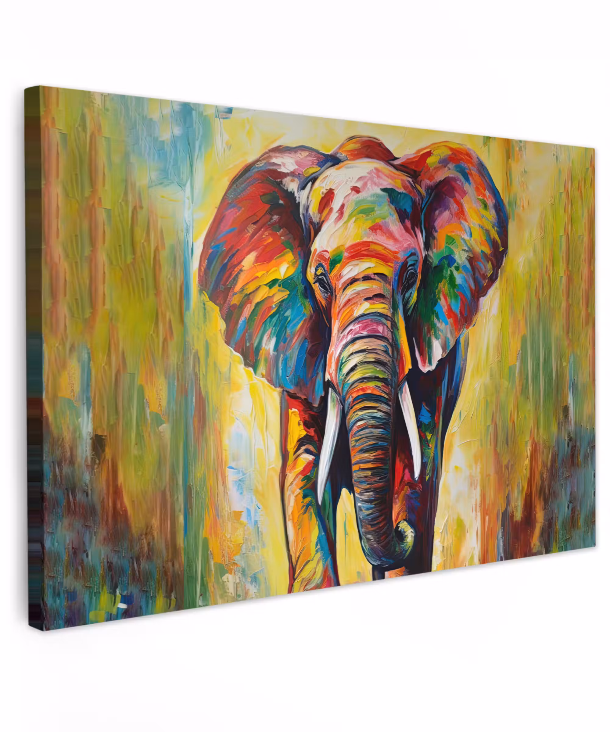 Canvas schilderij - Olifant - Kunst - Schilderij - Dieren - Regenboog