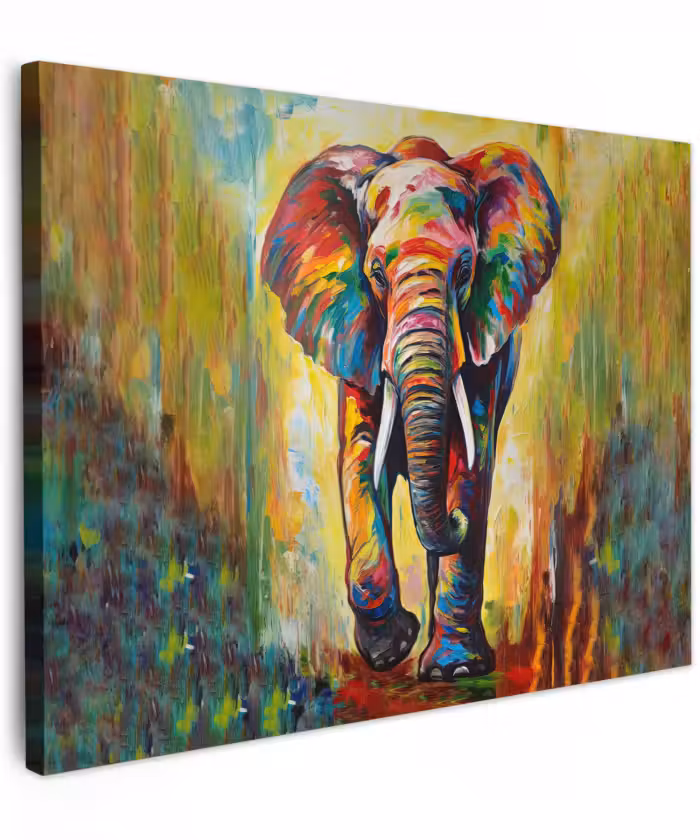 Canvas schilderij - Olifant - Kunst - Schilderij - Dieren - Regenboog