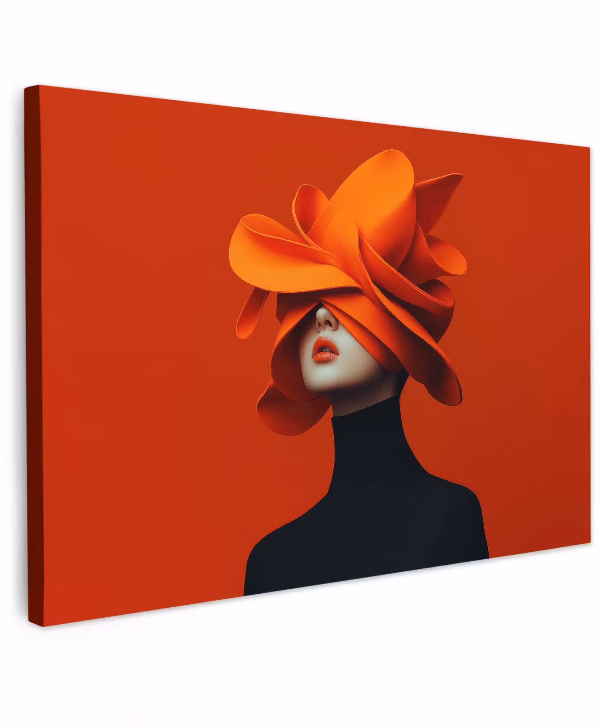 Canvas schilderij - Oranje - Hoed - Vrouw