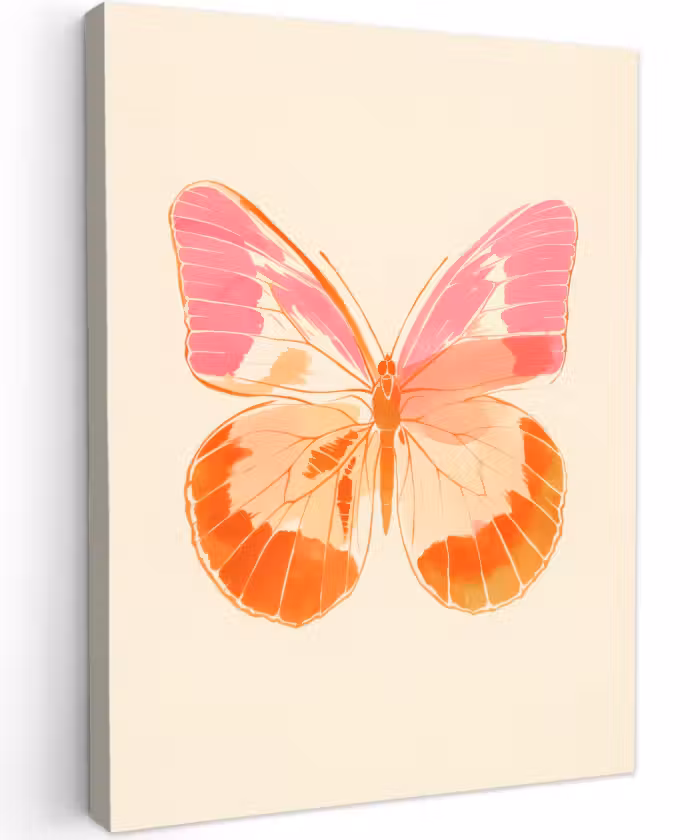 Canvas schilderij - Oranje - Vlinder - Minimalistisch
