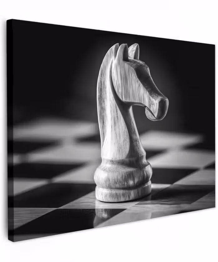 Canvas schilderij - Paard - Hout - Schaalbord - Zwart