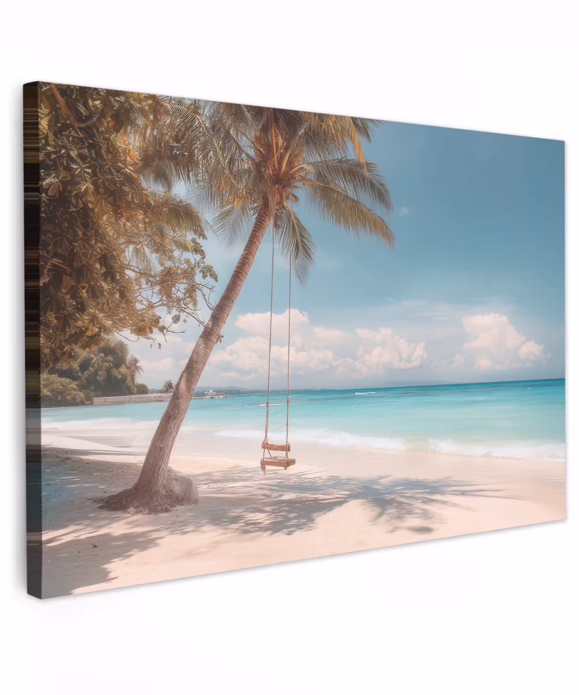 Canvas schilderij - Palmboom - Schommel - Strand - Lucht
