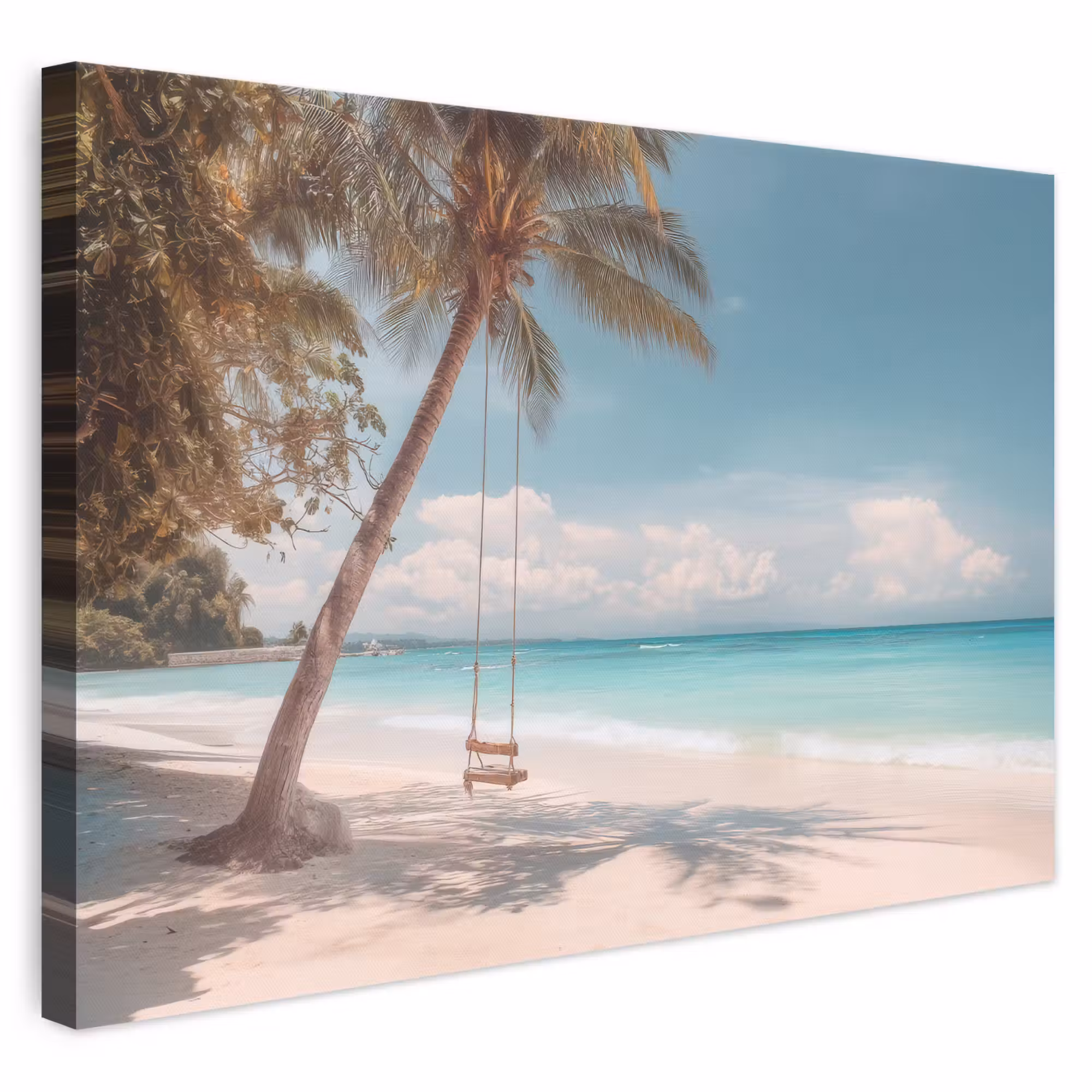 Canvas schilderij - Palmboom - Schommel - Strand - Lucht