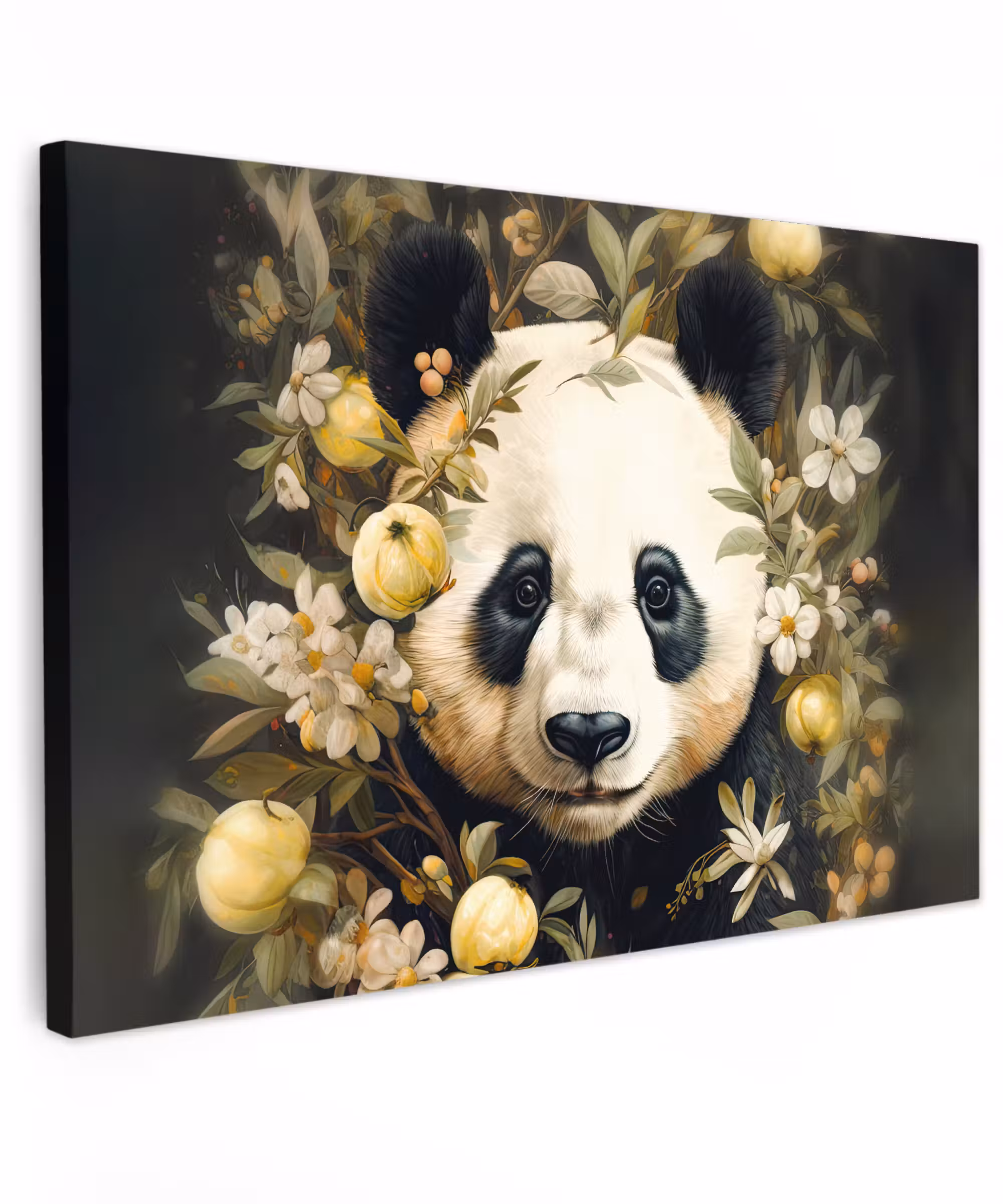 Canvas schilderij - Panda - Pandabeer - Wilde dieren - Natuur - Bloemen