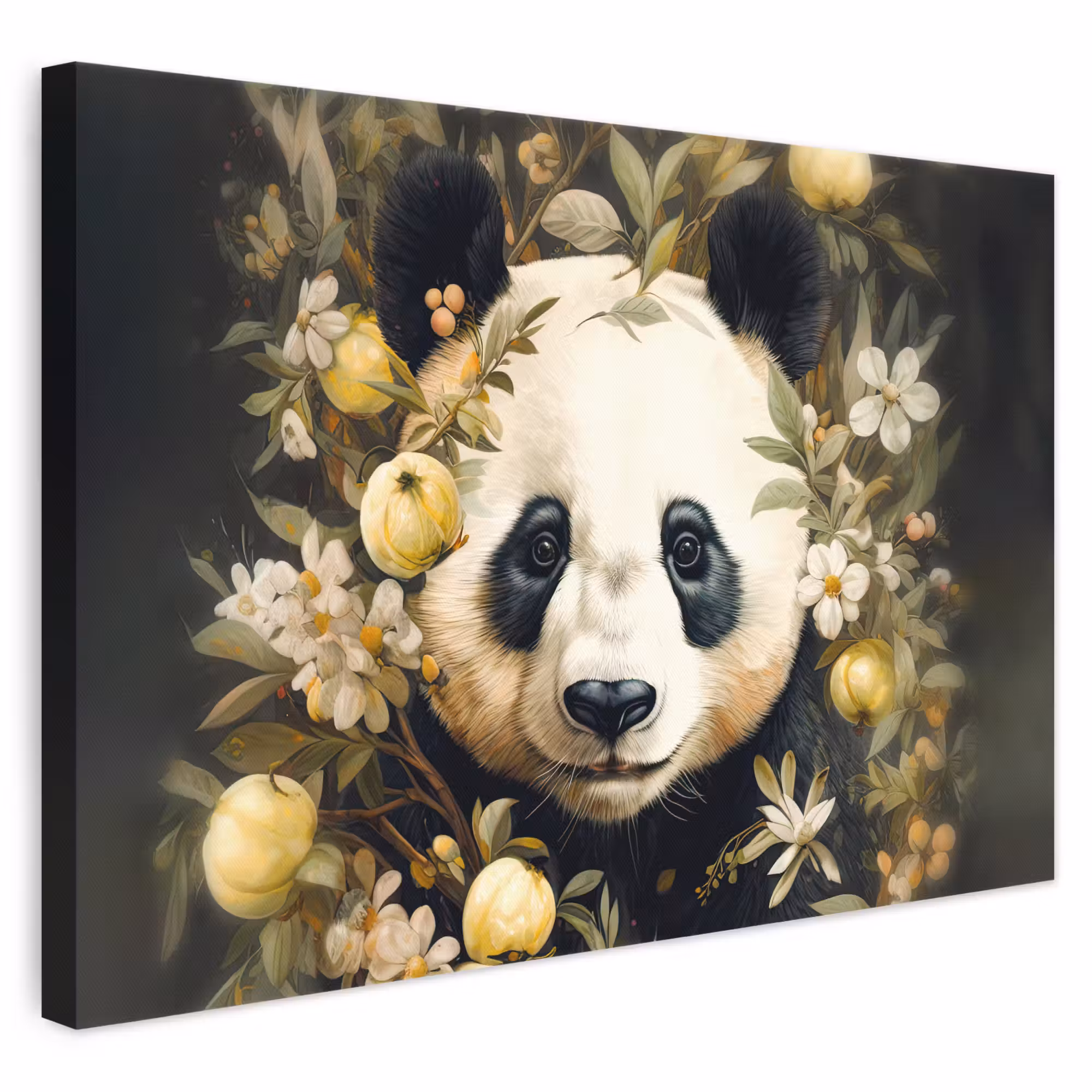 Canvas schilderij - Panda - Pandabeer - Wilde dieren - Natuur - Bloemen